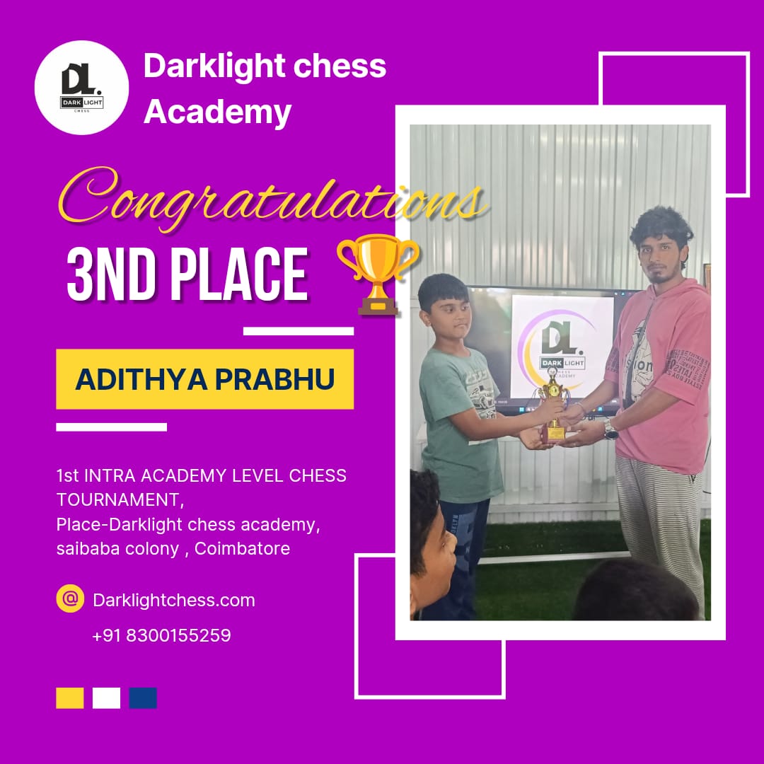 Adithya Prabhu โ 3rd place, Intra Academy Chess Tournament