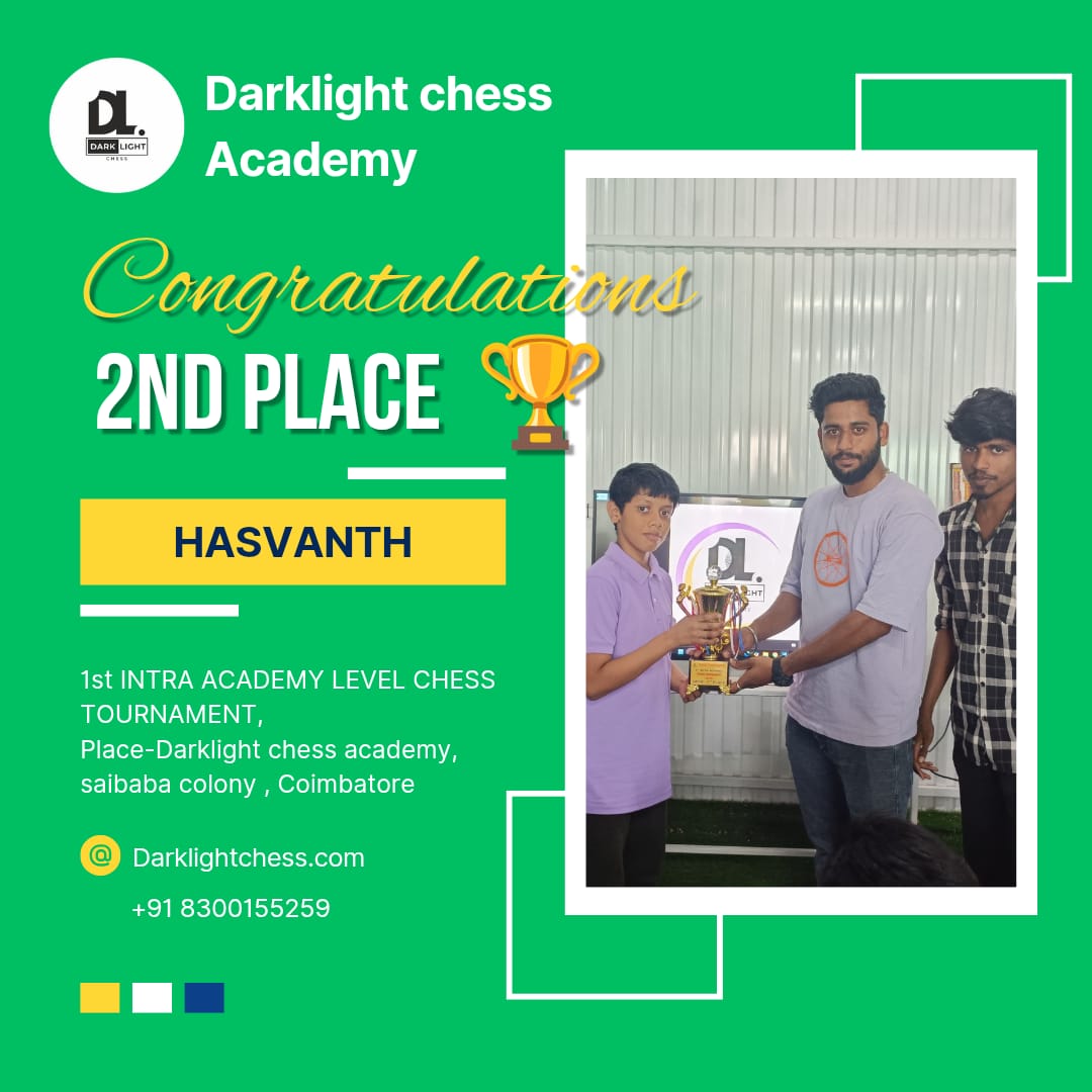 Hasvanth โ 2nd place, Intra Academy Chess Tournament