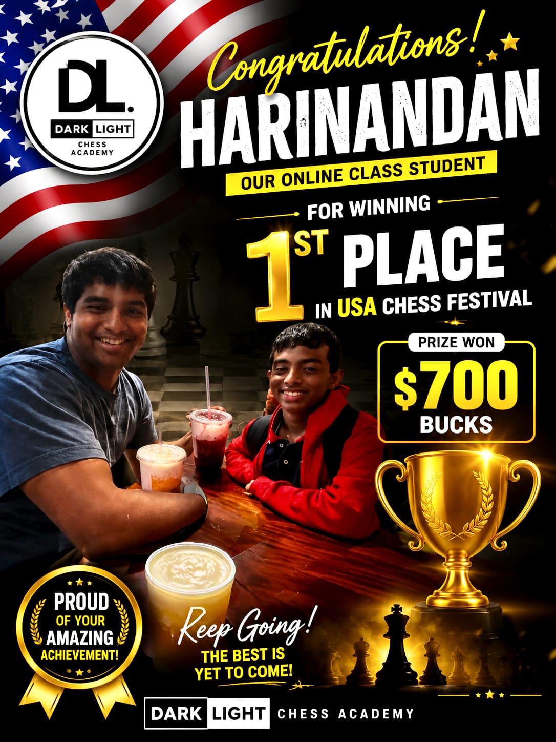 Harinandan โ 1st place, USA Chess Festival